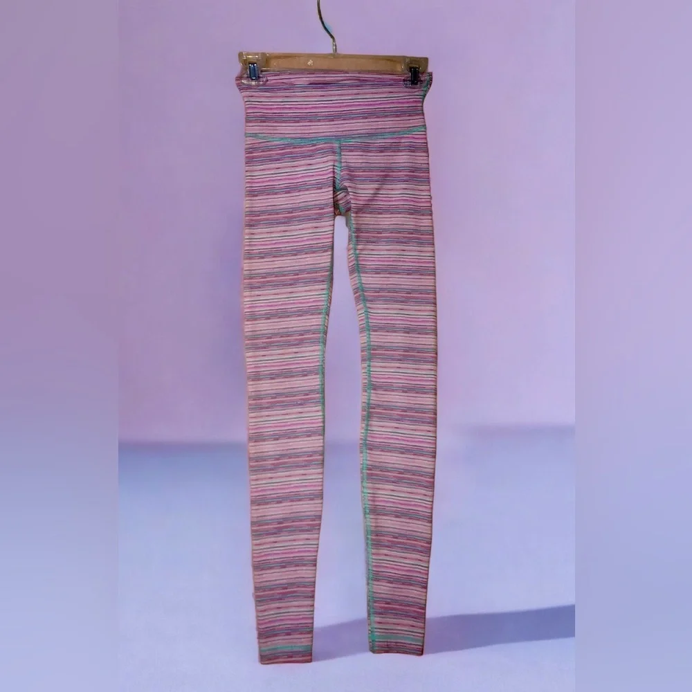 Lululemon Full Length Wunder Under Mint/Pink stripes. With Pockets 4 EUC - Picture 5 of 10